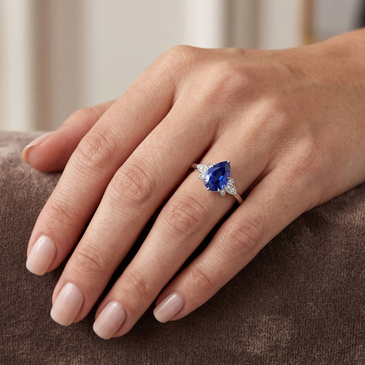 Saphir Bleu Bleuet Bague Pierre de Couleur 2 carats – Or Blanc