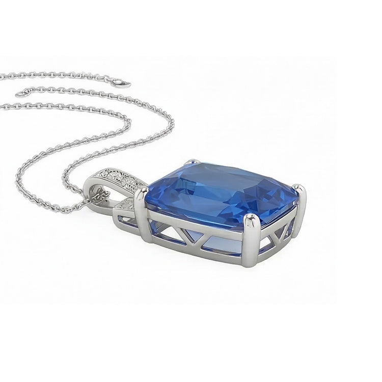 Saphir Bleu Clair Radiant & Diamant Rond Avec Chaîne 4.25 quilates