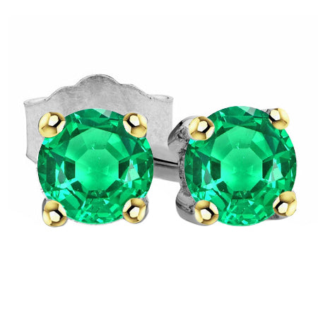 Émeraude Fine Taille Brillant Gemstone Earring en Or Deux Tons 14 Carats – vue principale
