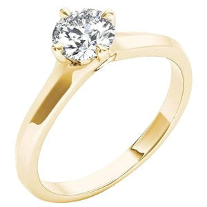 Solitaire 1.50 Carat Bague Anniversaire Réel Diamant Rond 14K Or Jaune