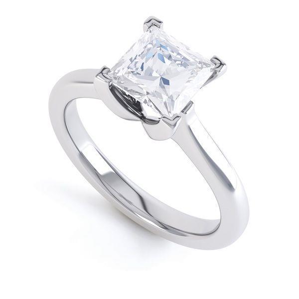 Solitaire 2.25 Carats Alliance Réel Diamant Taille Princesse Or Blanc