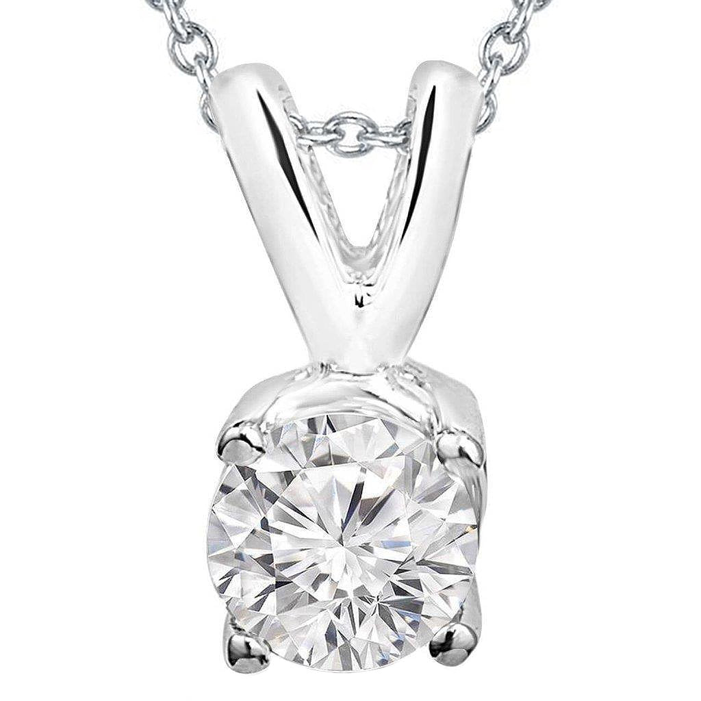 Solitaire 3 Ct. Collier Pendentif Véritable Diamant Or Blanc
