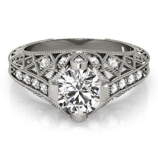 Solitaire Avec Accent 1.50 Ct. Bague De Fiançailles En Or Blanc Et Réel Diamants