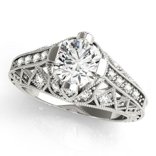 Solitaire Avec Accent 1.50 Ct. Bague De Fiançailles En Or Blanc Et Réel Diamants