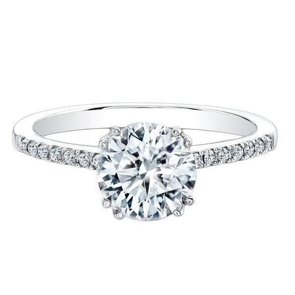 Solitaire Avec Accent 3.50 Carats Réel Diamants Alliance Or Blanc 14K