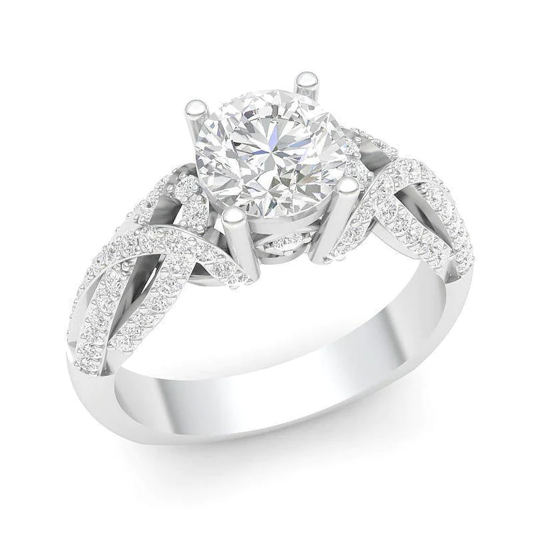 Solitaire Avec Accent 3.60 Carats Authentique Diamants Bague Fantaisie Or Blanc 14K