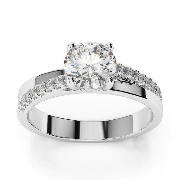 Solitaire Avec Accent Bague de Fiançailles Réel Diamants 3 Carats Or Blanc 14K