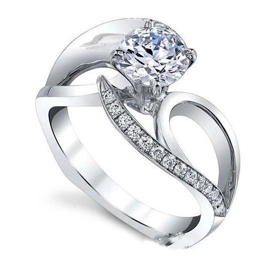 Solitaire Avec Accent De Réel Diamants 3.50 Carats Bague De Fiançailles Tige Fendue