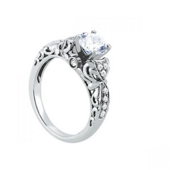 Solitaire Avec Accents Bague Naturel De Fiançailles Diamant Rond 1 Carat Or Blanc 14K