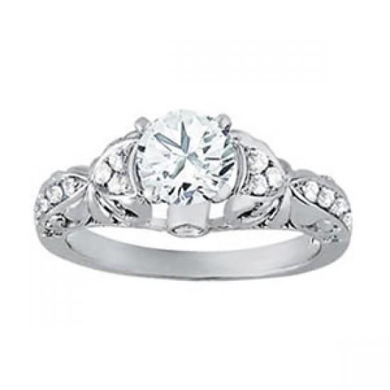 Solitaire Avec Accents Bague Naturel De Fiançailles Diamant Rond 1 Carat Or Blanc 14K