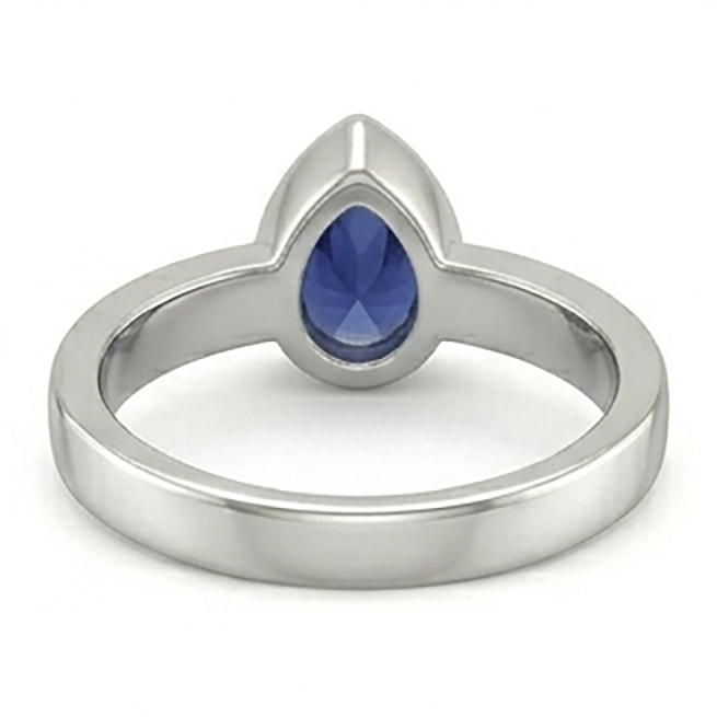 Solitaire Bague Homme Sertie Lunette Saphir Bleu Taille Poire 2.50 Carats