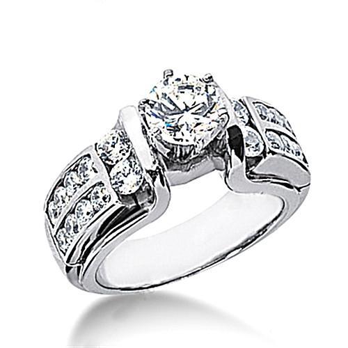 Solitaire Diamant Rond 2.01 Carats Réel Diamant Avec Accents Or Blanc