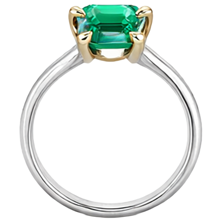 Émeraude Fine Taille Émeraude Bague Pierre Précieuse en Or Bicolore 14 Carats – vue de dessus