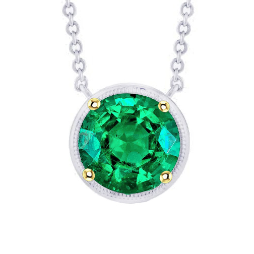 Pendentif Gemme Or Bicolore 14 Carats avec Émeraude Colombienne – vue principale