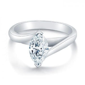 Solitaire Marquise Cut 1.75 Carats Alliance Réel Diamant Or Blanc 14K