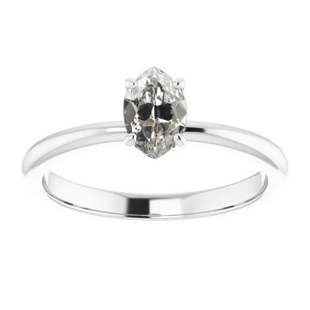 Solitaire Marquise Vieux mineur Bague Anniversaire Véritable Naturel Diamant Or Blanc 1 Carat