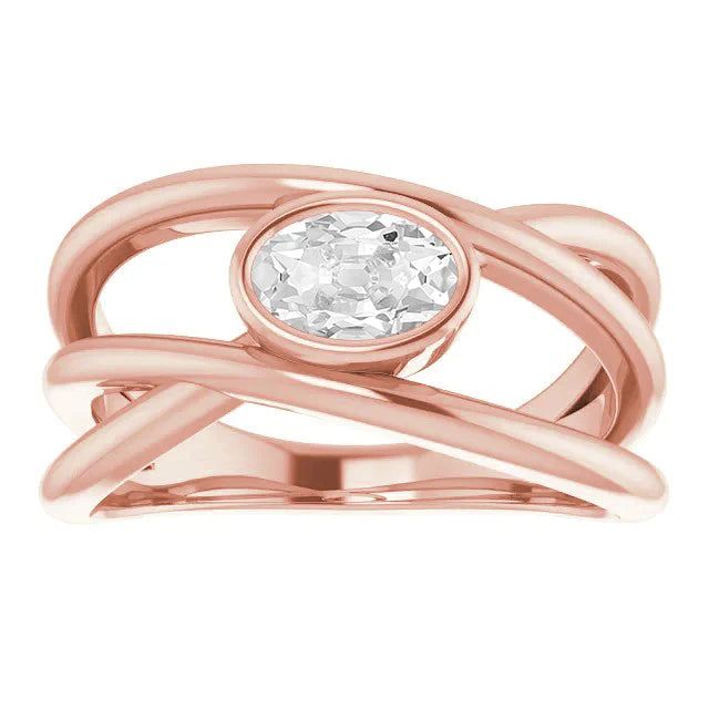 Solitaire Oval Vieux Mineur Réel Diamond Ring Lunette Split Tige 2.50 Carats