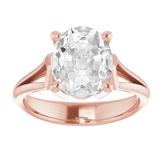 Solitaire Ovale Véritable Diamant Taille Ancienne Sertie Griffes 5.75 Carats Tige Fendue