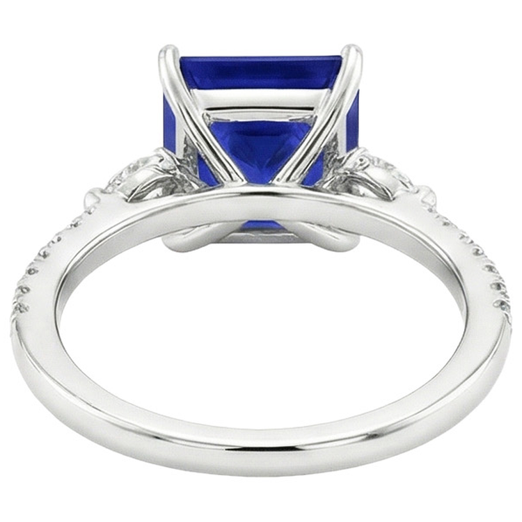 Solitaire Princesse Saphir Bleu Poire & Diamants Naturels Extraits des Mines ( et non cultivés en laboratoire ) Ronds Accents 6 Carats