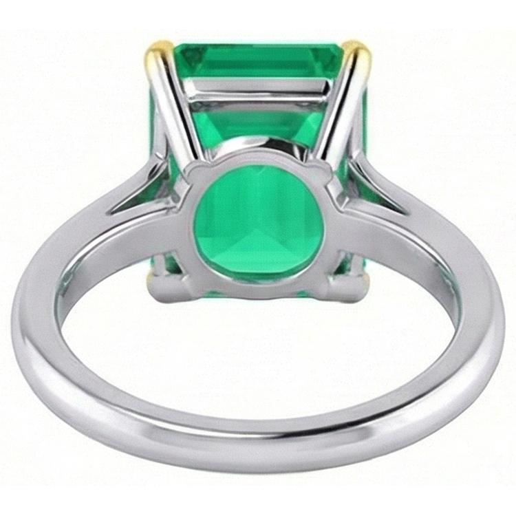 Émeraude Fine Taille à Degrés Bague Pierre de Couleur en Or Deux Tons 14 Carats – vue de dessus