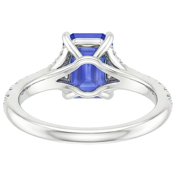 Taille Émeraude Saphir Bleu Royal bague en Or Blanc 14 Carats – vue de profil
