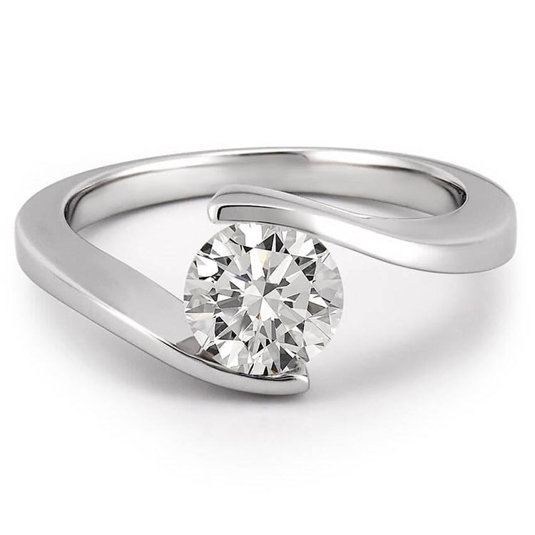 Solitaire Rond 1.25 Carats Alliance Naturel Diamant Or Blanc 14K