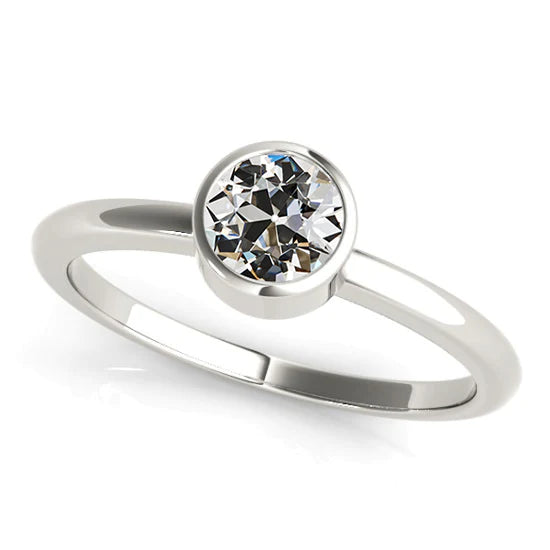 Solitaire Rond Ancienne Mine Cut Réel Diamant Lunette Sertie 2 Carats Or 14K