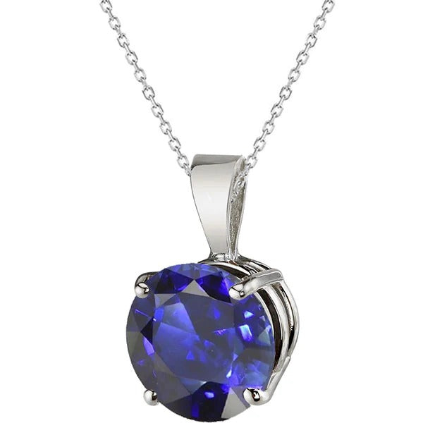 Solitaire Rond Saphir Bleu Foncé Pendentif Panier Ensemble 3.50 Carats