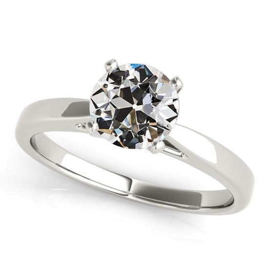 Solitaire Rond Vieux Mineur Réel Diamond Ring Prong Conique Shank 2 Carats