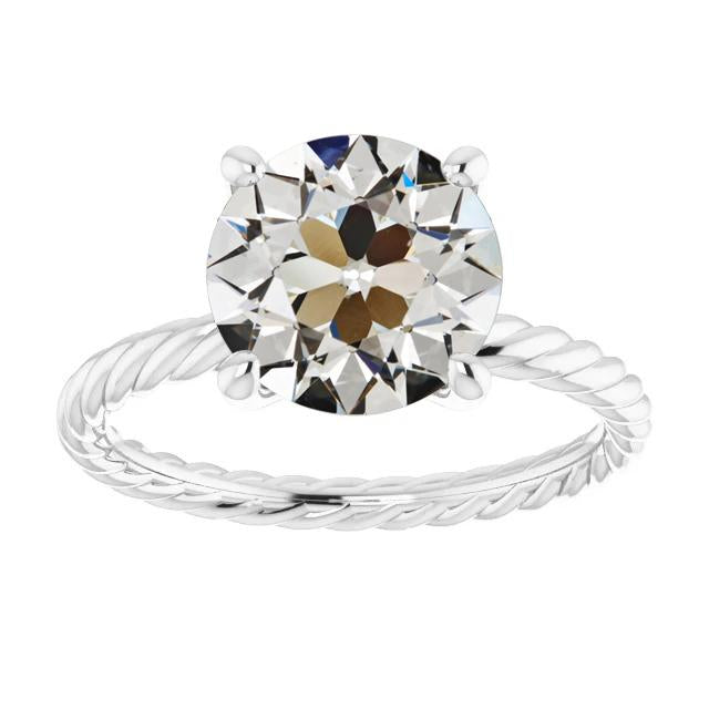 Solitaire Rond Vieux mineur Bague Réel Diamant Style Corde Or 4 Carats