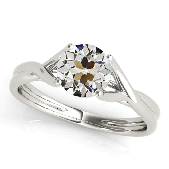 Solitaire Rond ancienne mine Cut Réel Diamond Ring Split Tige 2 Carats