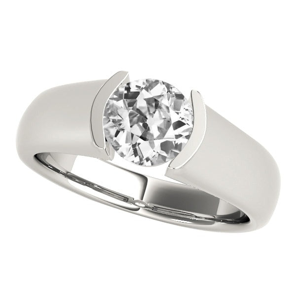 Solitaire ancienne mine Cut Réel Diamond Ring Demi-Culture Sertie Or 2 Carats Tige Épaisse