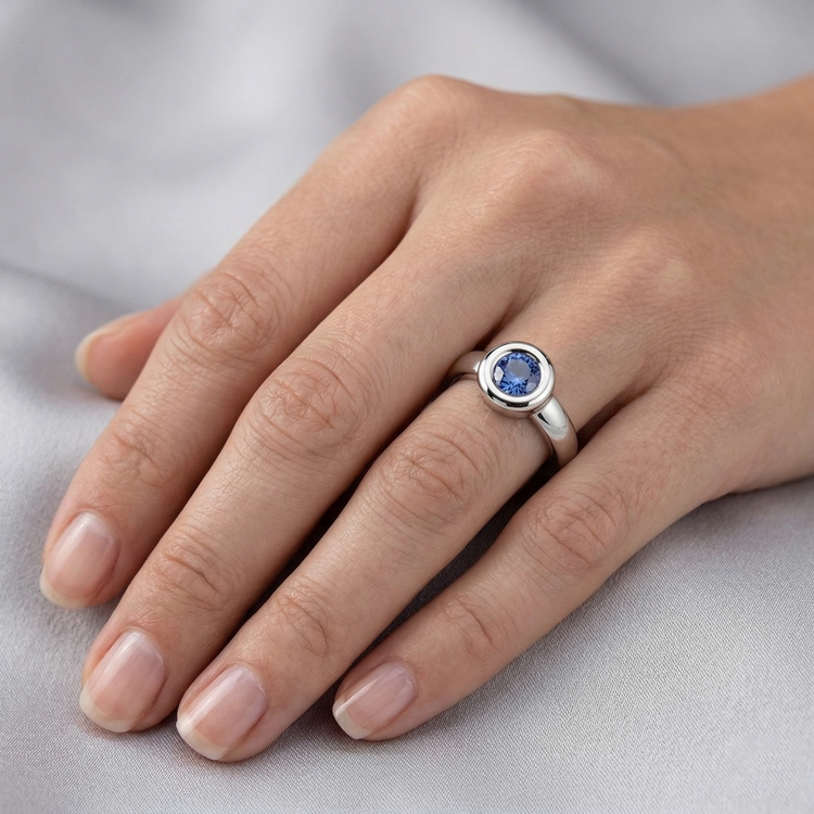 Solitaire Ceylan Saphir Rond 1 Ct. Bague Bijoux En Or
