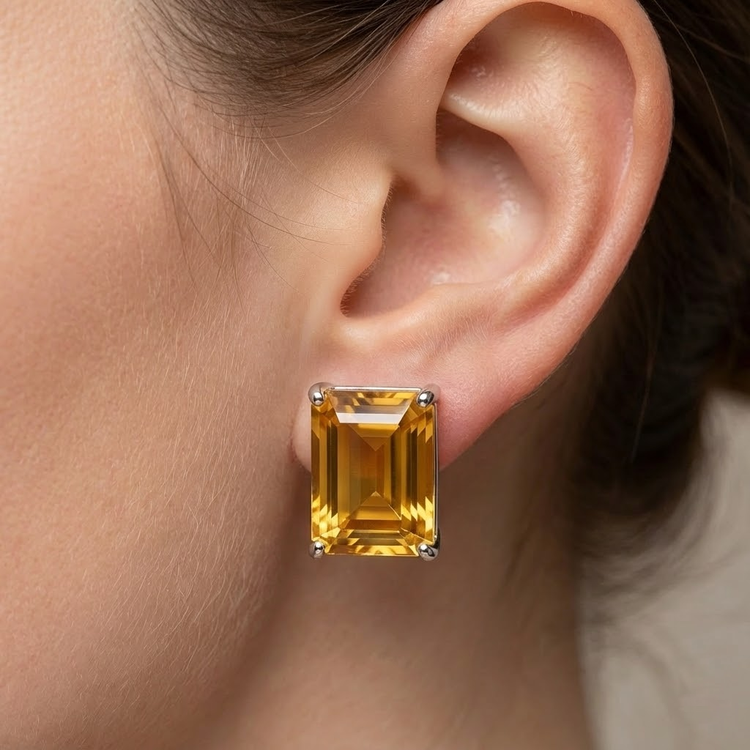 Gemstone Earring Or Blanc 14 Carats avec Citrine – vue de côté