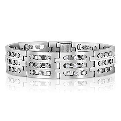 Sparkling Round Réel Diamond Men Solid Bracelet 6 Carats 14K White Gold