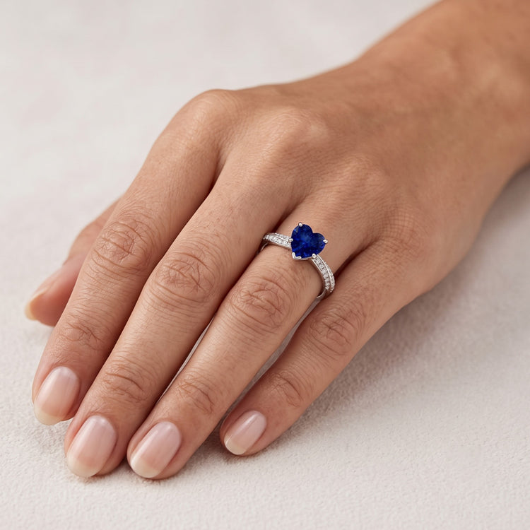 Srilanka Sapphire Gemstone Ring Heart Cut 2.50 Carats Diamond Jewelry