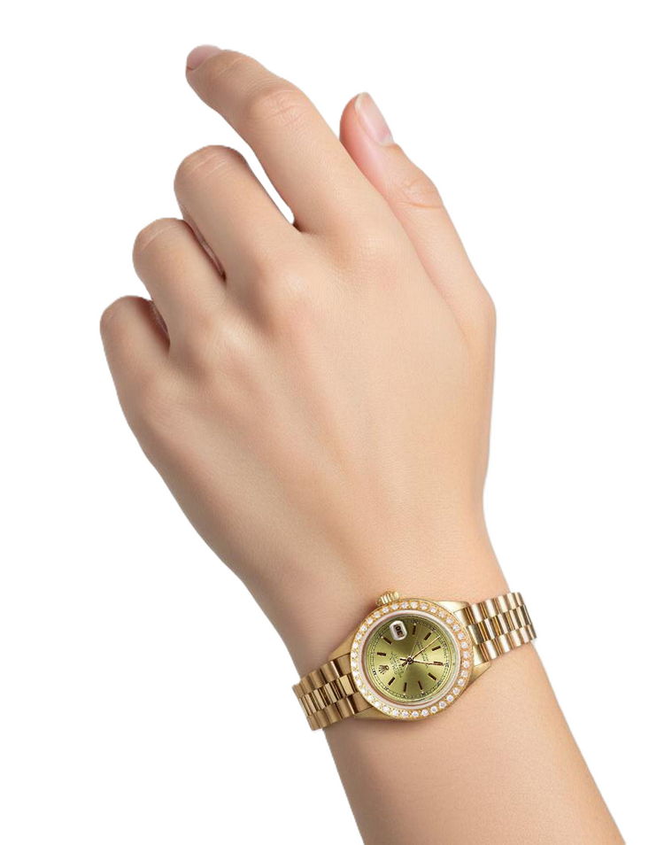 Still Président Champagne Bâton Cadran Dg Montre Diamant Lunette Rolex P2