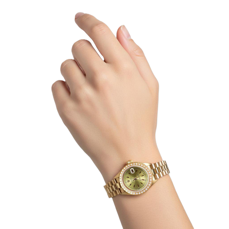 Still Président Champagne Bâton Cadran Dg Montre Diamant Lunette Rolex P2