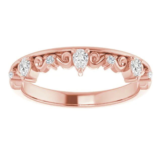 Style Antique Demi-Éternité Bande Poire Réel Diamant Taille Ancienne 2.75 Carats