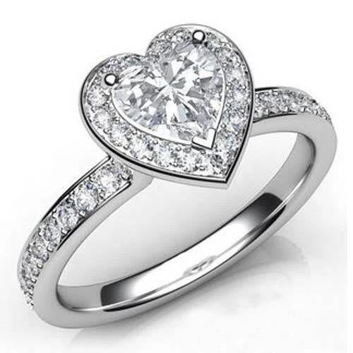Superbe Bague En Forme De Cœur Avec Halo De Réel Diamants Ronds 6.10 Carats Bijoux En Or Blanc