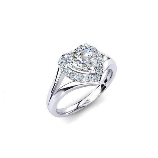 e Bague En Forme De Cœur Et De Réel Diamants Coupe Ronde 2 Ct Avec Halo En Or Blanc 14K