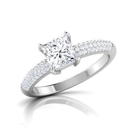Superbe Bague En Réel Diamant Taille Princesse Et Ronde De 3.20 Cts En Or Blanc 14K
