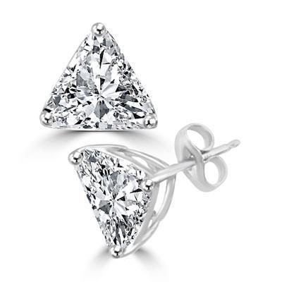 Superbe Boucle D'Oreille Femme Réel Diamant Taille Trilliant 2 Carats Or Blanc