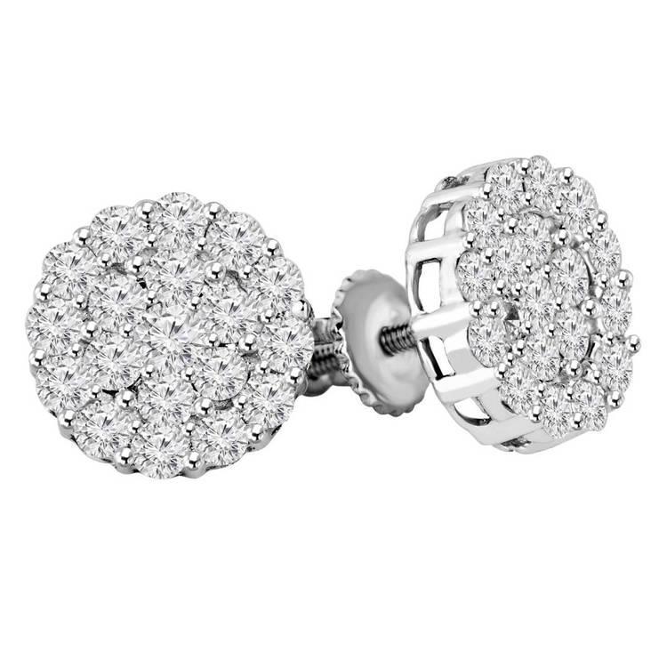 Superbe Boucle D'Oreille Ronde 4 Carats Naturel Diamant Femme Or Blanc 14K