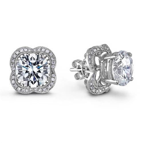 Superbe Boucle D'oreille Halo Pour Femme Avec Réel Diamant Rond De 3.64 Carats En Or Blanc