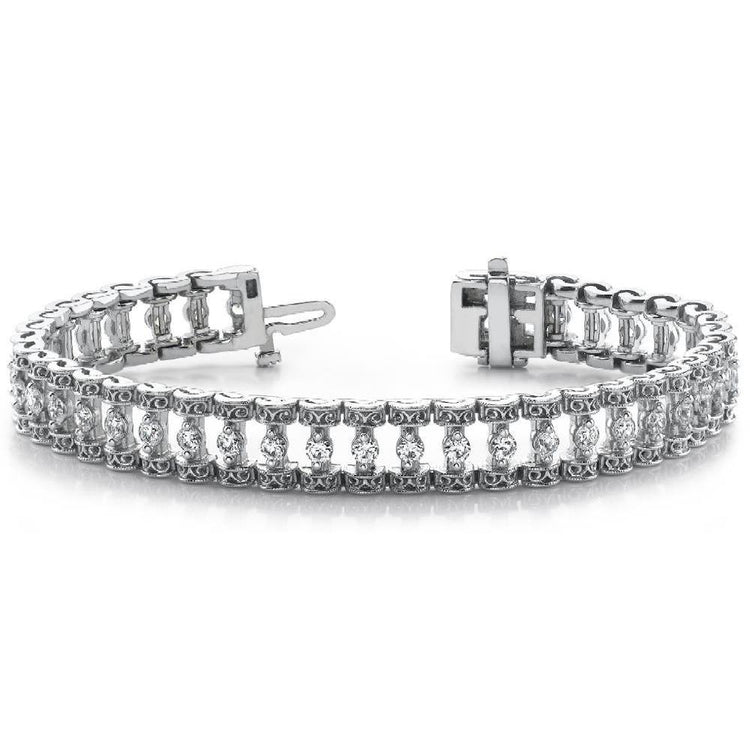 Superbe Bracelet Naturel Diamant Taille Ronde Or Blanc Joaillerie Fine 4 Ct