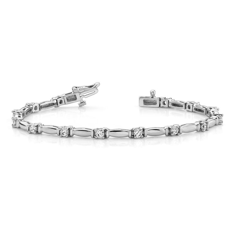 Superbe Bracelet Tennis à 2,10 Carats De Véritable Diamants Ronds 14K D'Or Blanc
