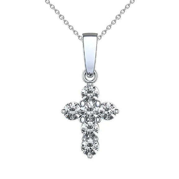 Superbe Collier Pendentif Croix Réel Diamants Taille Brillant Rond 3 Ct