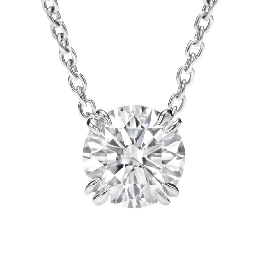 Superbe Collier Pendentif Véritable Diamant Rond 2 Carats En Or Blanc Massif 14K