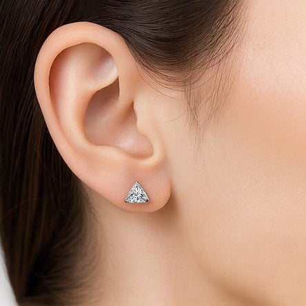 Superbe Boucle D'Oreille Femme Réel Diamant Taille Trilliant 2 Carats Or Blanc